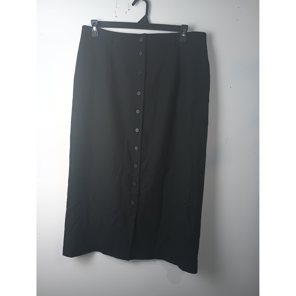 Talbots Womens Black 100% Worsted Wool Button Front Midi Skirt Size 20